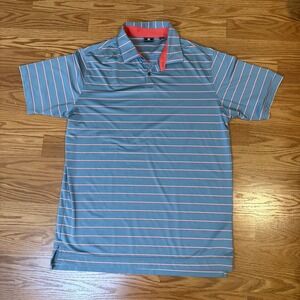 FootJoy Mens XL Striped Golf Polo Shirt Blue Coral Performance Short Sleeve FJ